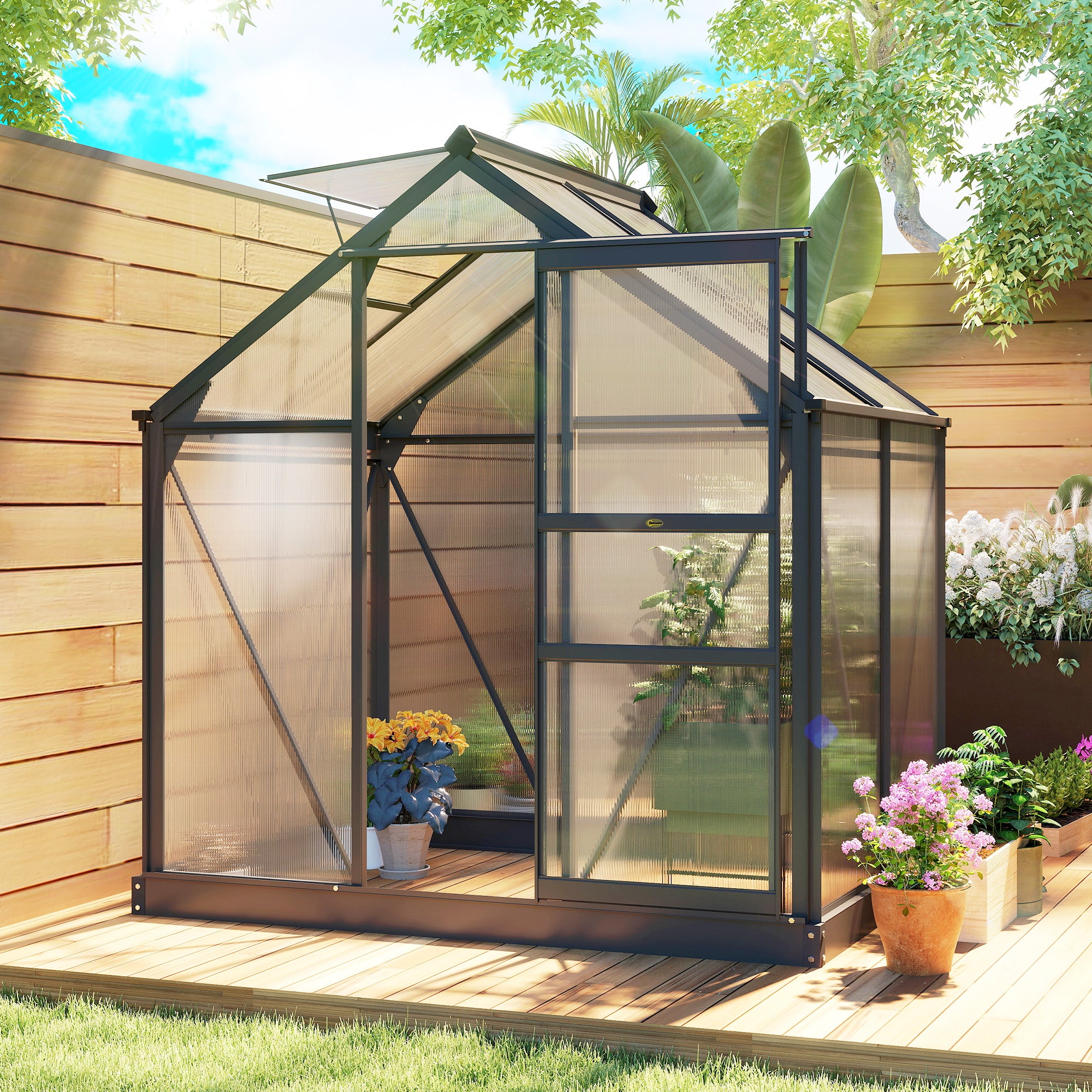 6' x 4' Greenhouse for Outdoors, Polycarbonate Greenhouse with Rain Gutter and Roof Vent, Aluminum Walk-in Green Houses for Outside for Patio Backyard Garden