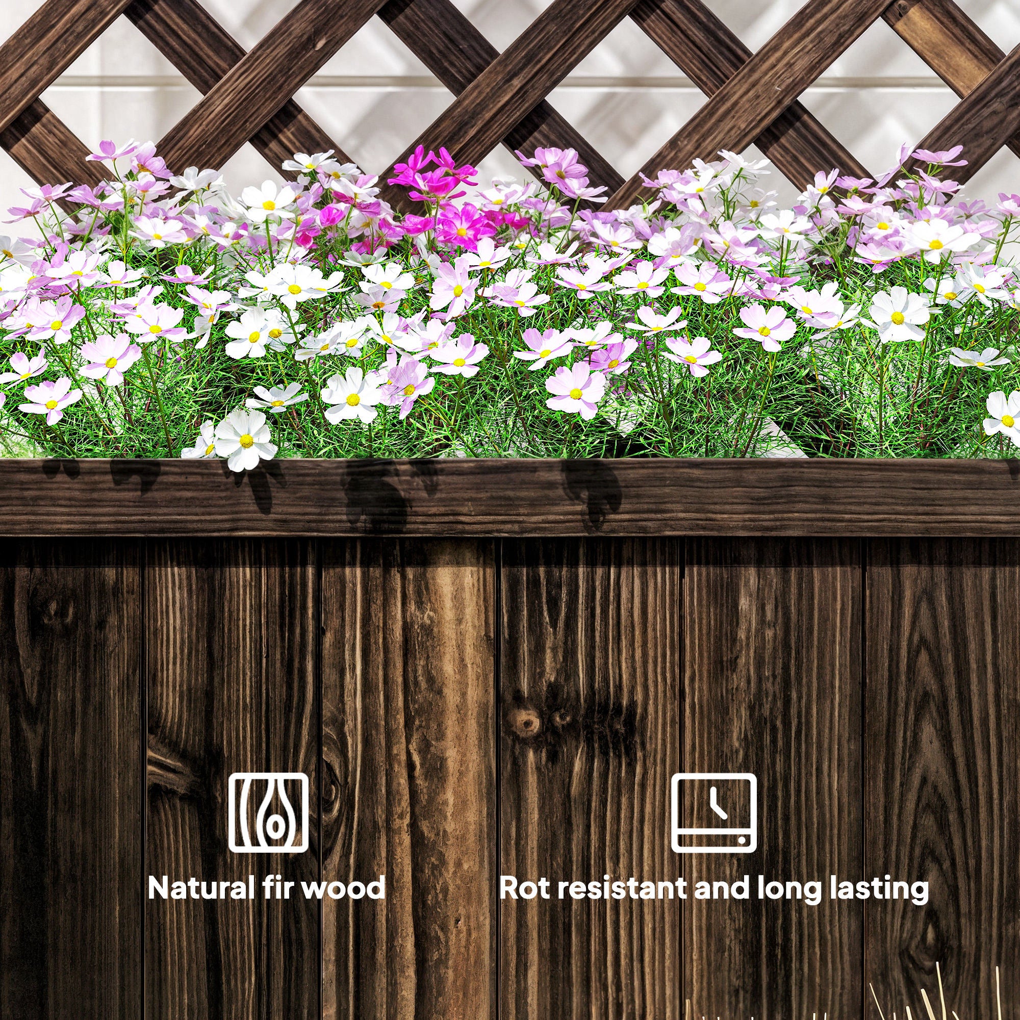 Wooden Raised Garden Bed, Raised Planter Box, Planter with Trellis for Climbing Plants Flowers