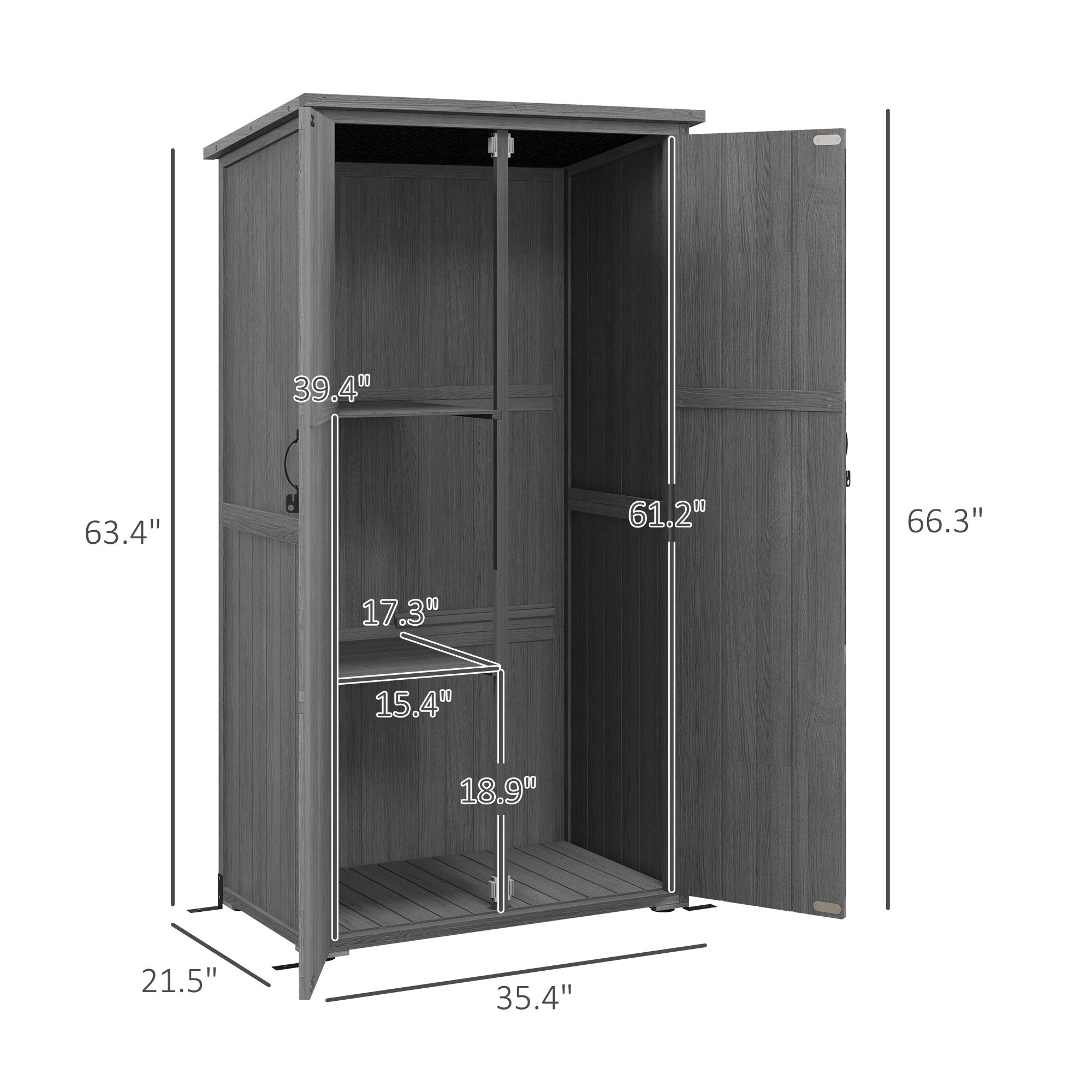 Wooden Outdoor Storage Cabinet Garden Shed with Waterproof Asphalt Roof and Lockable Doors