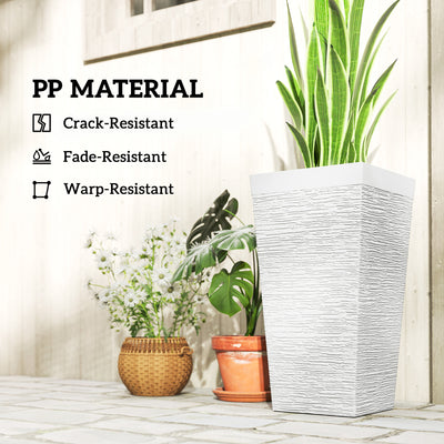 22.8 Inch Set of 3 Outdoor Planters with Stone Finish and Wheels, Stackable Tapered Planters with Drainage Hole