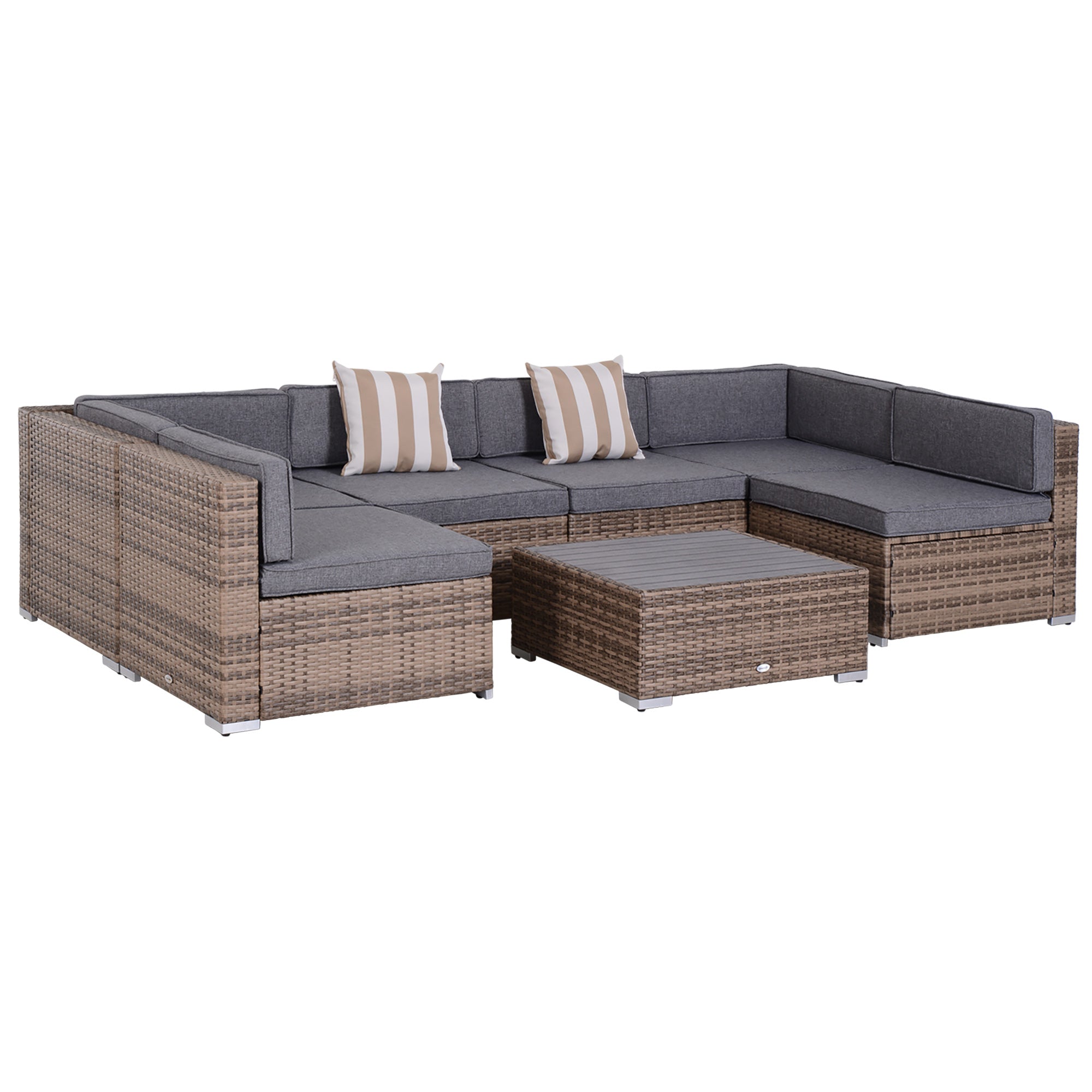 Modern Rattan Patio Furniture Set, 7-Piece Outdoor Wicker Sofa Set with Cushions for Home & Family Gatherings