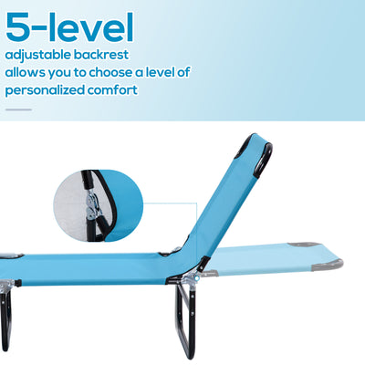 Folding Chaise Lounge Pool Chairs, Outdoor Sun Tanning Chairs with 5-Level Reclining Back, Steel Frame for Beach, Yard, Patio