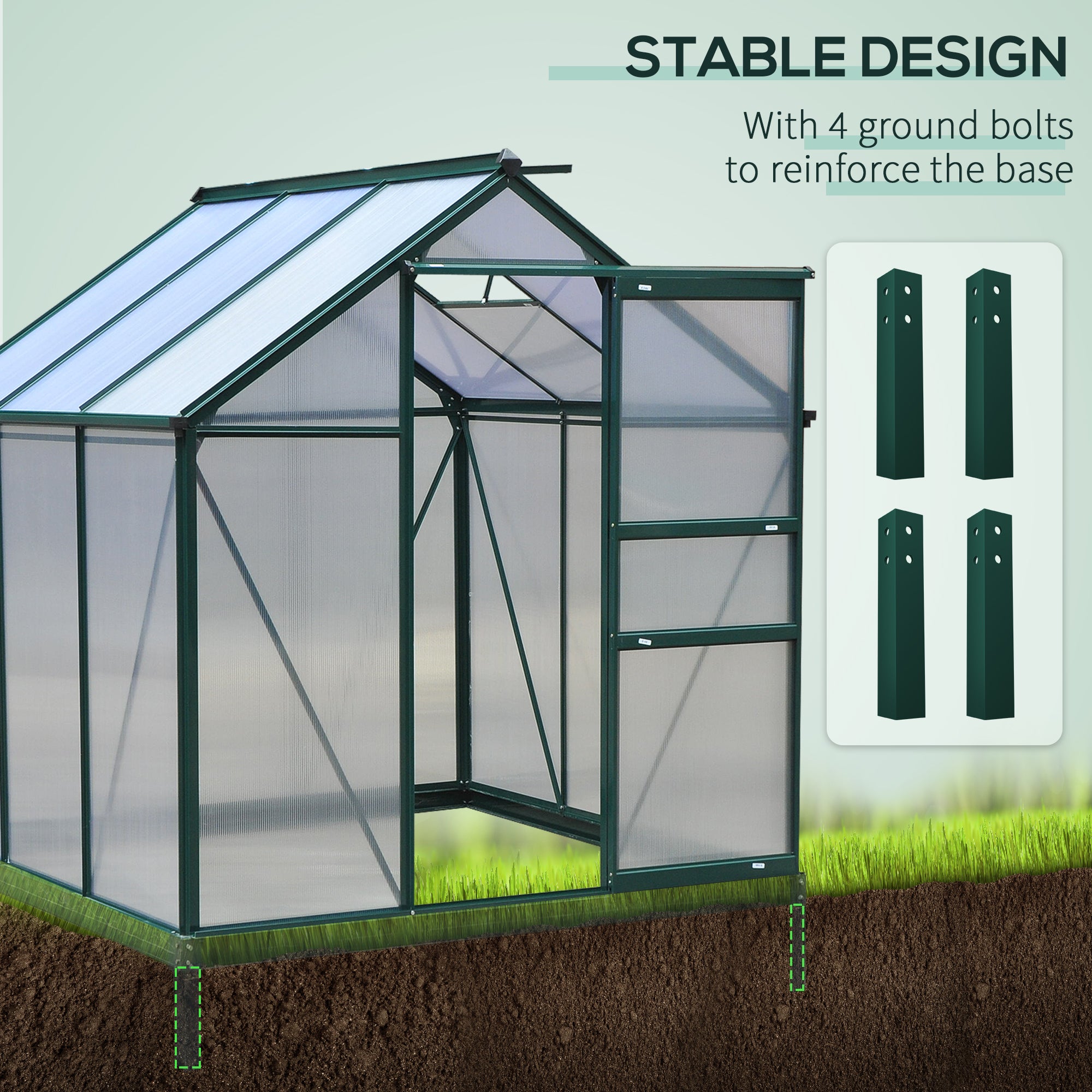 6' x 6' Greenhouse for Outdoors, Polycarbonate Greenhouse with Rain Gutter and Roof Vent, Aluminum Walk-in Green Houses for Outside for Patio Backyard Garden