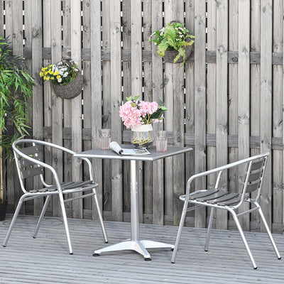 3-Piece Outdoor Patio Bistro Table Set with Aluminum Frame, Woodgrain-Style Tabletop & Draining Slat Design
