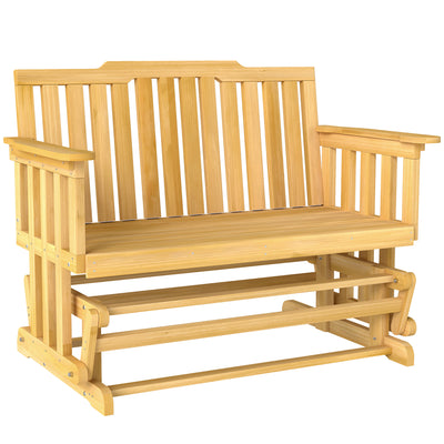 2-Person Patio Swing Glider Bench with Quick Drying Design and Wide Armrest, Wood Rocking Chair Loveseat for Backyard Garden Porch