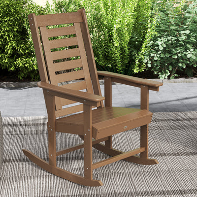 2 Pieces Outdoor Rocking Chairs, HDPE Patio Rockers with 28" High Back, Wide Armrests for Porch Backyard