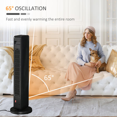 2-In-1 Portable Electric Tower Heater, Oscillating Space Heater for Indoor Use with Remote Control, 8H Timer, Three Heating Modes(High, Low, Fan), 750W / 1500W, Black