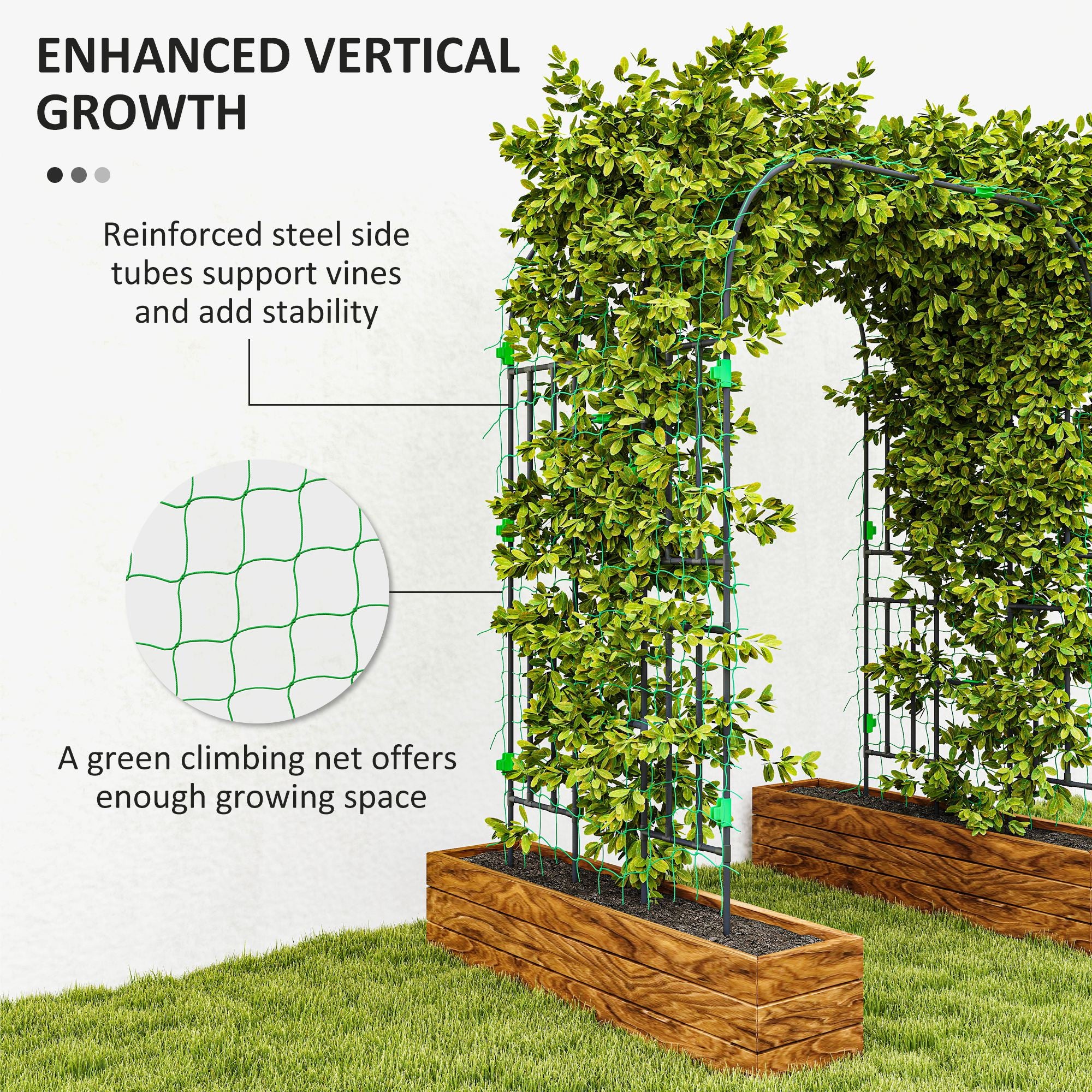 Garden Arch Trellis, 8 FT Tall Metal Plant Trellis Support with Climbing Net, Cucumber Trellis for Climbing Plants