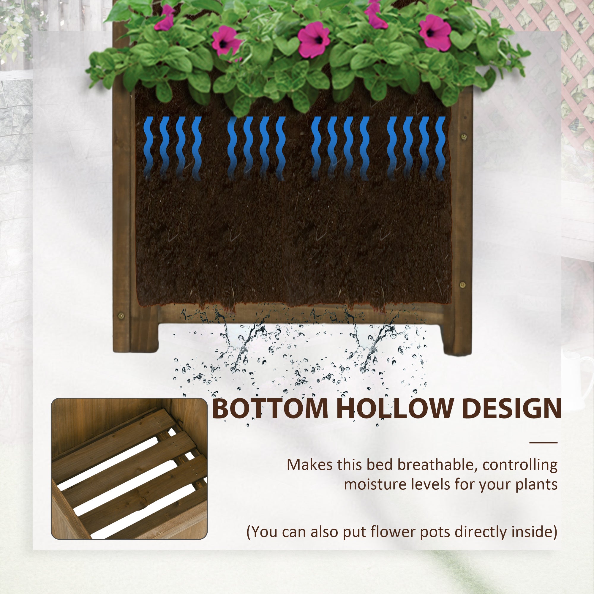 Wooden Raised Garden Bed, Planter with Trellis for Vine Climbing and Vegetables, Herbs and Flowers Growing