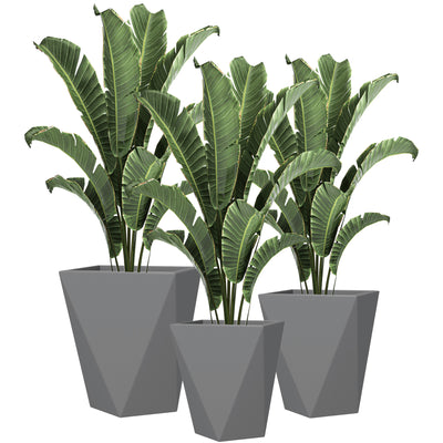 Indoor Outdoor Planters Set of 3 MgO Tall Planters Stackable Flower Pots with Drainage Holes for Garden, Balcony