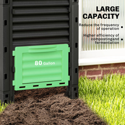 Garden Compost Bin 80 Gallon Outdoor Large Capacity Composter Fast Create Fertile Soil Aerating Box
