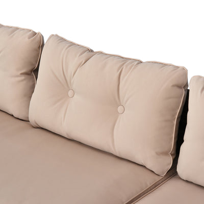 3 Piece Patio Furniture Set, Rattan Outdoor Sofa Set with Chaise Lounge & Loveseat, Soft Cushions, Tempered Glass Table, L-Shaped Sectional Couch, Beige