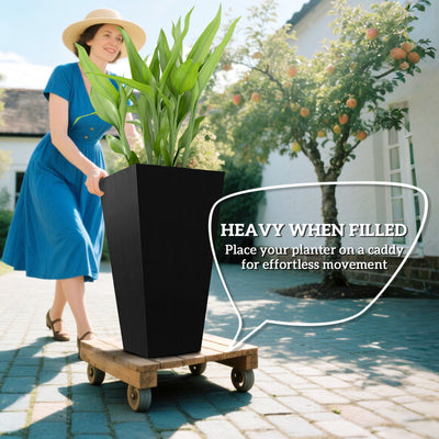 Tall Planters for Outdoor Plants Set of 3, 28 In Taper Planters with Drainage Holes, Indoor Grande Plant Pots, Front Porch Decor