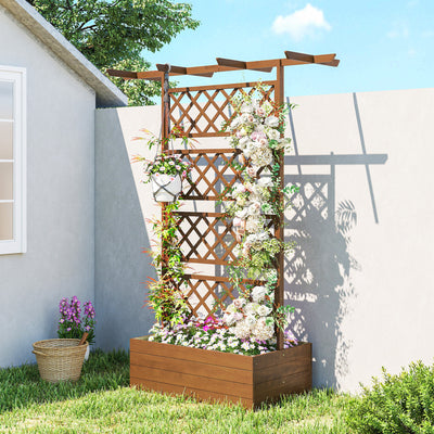 Wooden Trellis Planter Box, Raised Garden Bed to Grow Vegetables, Herbs and Flowers