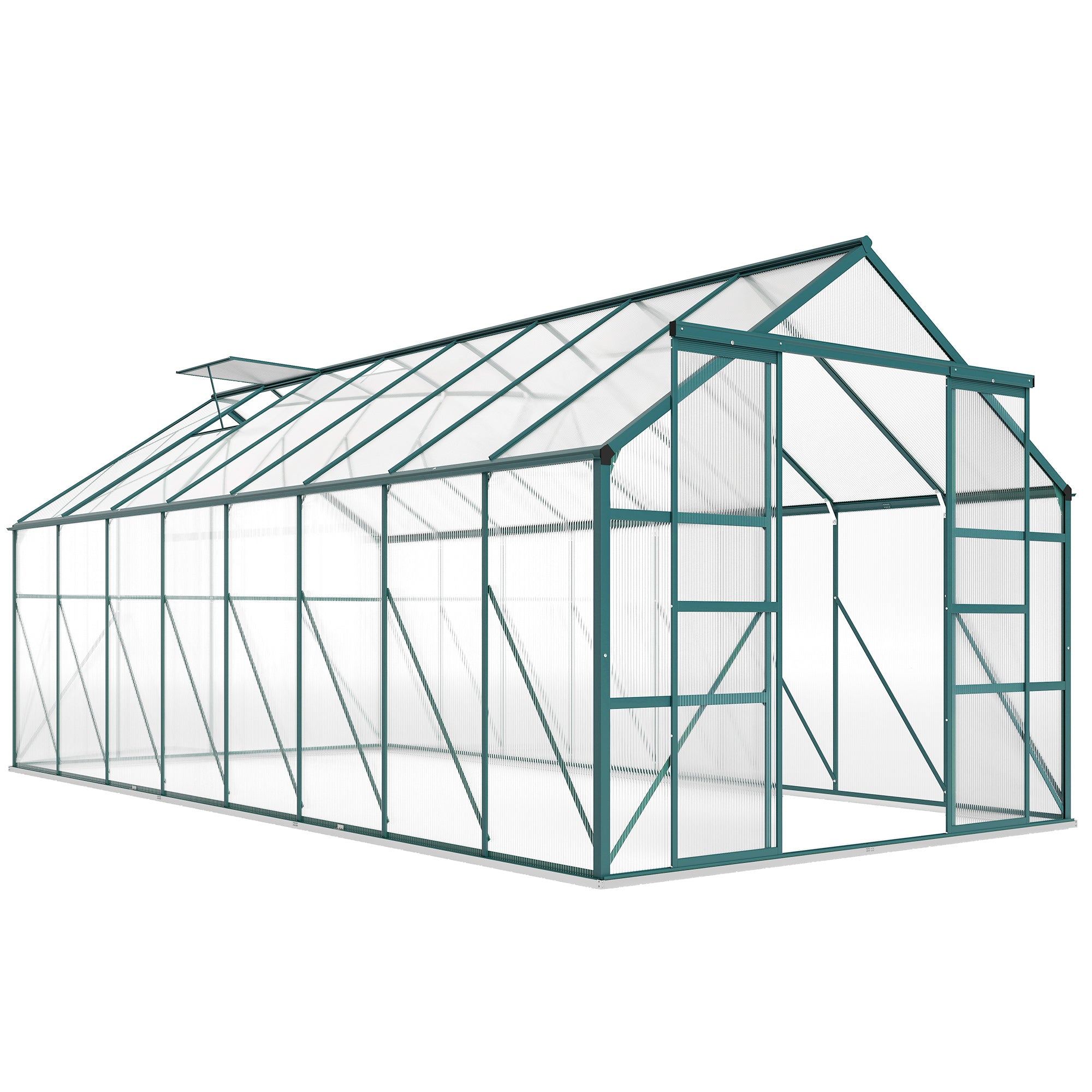 20' x 8' Aluminum Greenhouse Polycarbonate Walk-in Garden Greenhouse Kit with Adjustable Roof Vent, Rain Gutter and Sliding Door for Winter, Clear