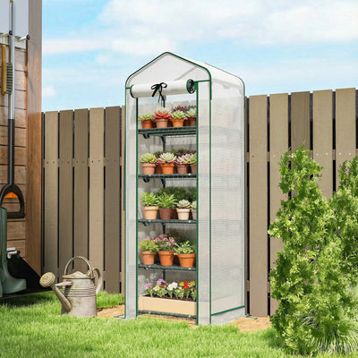 Mini Greenhouse with Screen Roof, 5 Tier Portable Small Greenhouse with High Strength PE Cover