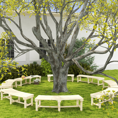 Wooden Garden Bench, Semicircular Round Outdoor Tree Bench, Wrap Around Park Bench for Yard, Patio, Deck, Lawn, Natural