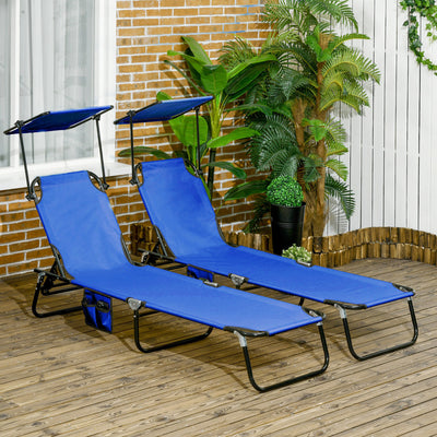 Chaise Pool Lounge Chairs Set of 2, Outdoor Sun Tanning Chairs, Reclining Back, Steel Frame and Side Pocket