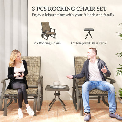 3-Piece Outdoor Gliders Set Bistro Set with Steel Frame, Tempered Glass Top Table for Patio, Garden