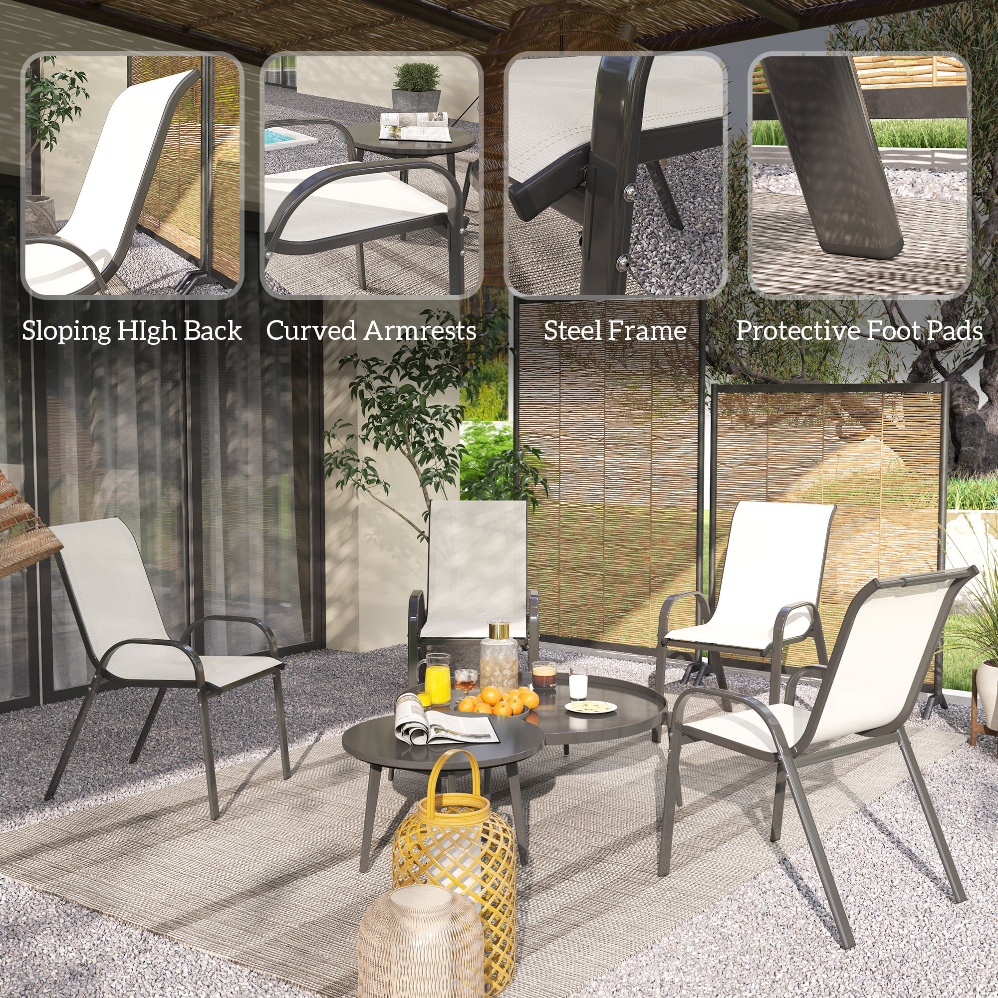 Set of 4 Outdoor Dining Chairs, Stackable Patio Chairs with High Back, Breathable Mesh Seat for Garden Lawn