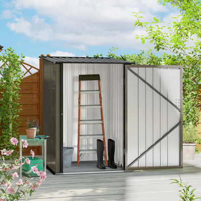 Outdoor 3.3' x 3.4' Lean-to Garden Storage Shed, Galvanized Steel Tool House with Lockable Door for Patio