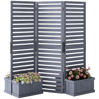 Wood Privacy Screen w/ 4 Planter Box, Raised Bed w/ 3 Panels & Drainage Holes