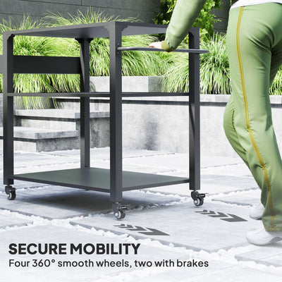 3-Tier Outdoor Grill Cart with Storage Racks, Side Handle, Movable Pizza Oven Table on Wheels