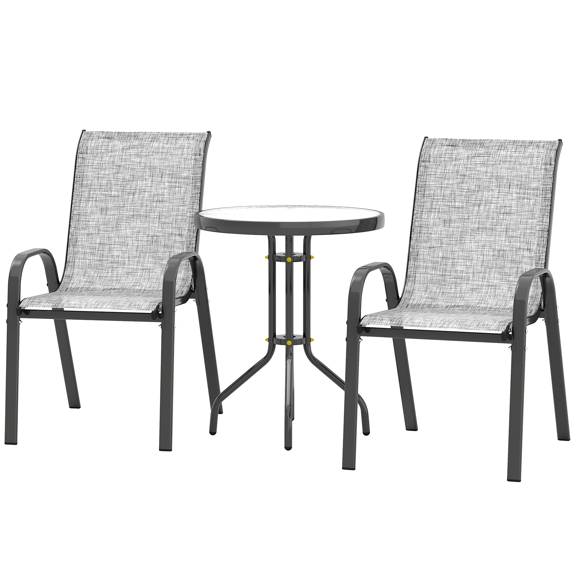 3 Pieces Bistro Set, Small Patio Furniture Set with Stackable Chairs and Glass Table for Backyard, Balcony