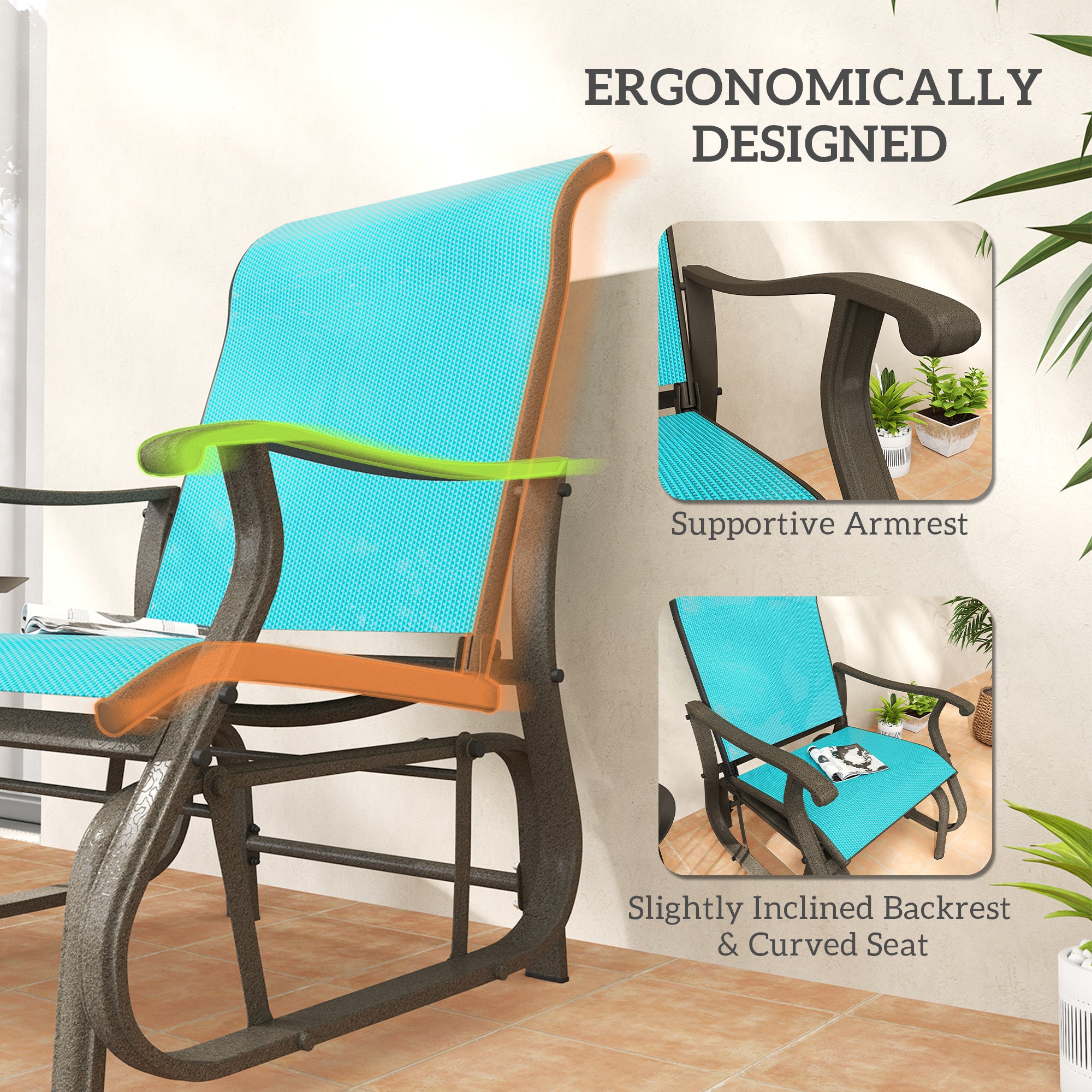 Outdoor Glider Chair Patio Glider Swing Chair with Mesh Seat, Steel Frame for Backyard, Garden, Porch