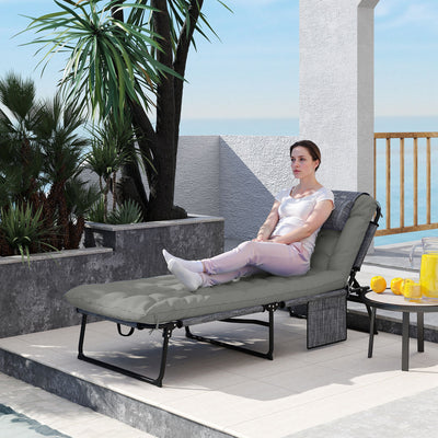 Folding Chaise Lounge Pool Chair with 4-level Reclining Back, Cushion, Side Pocket, Headrest