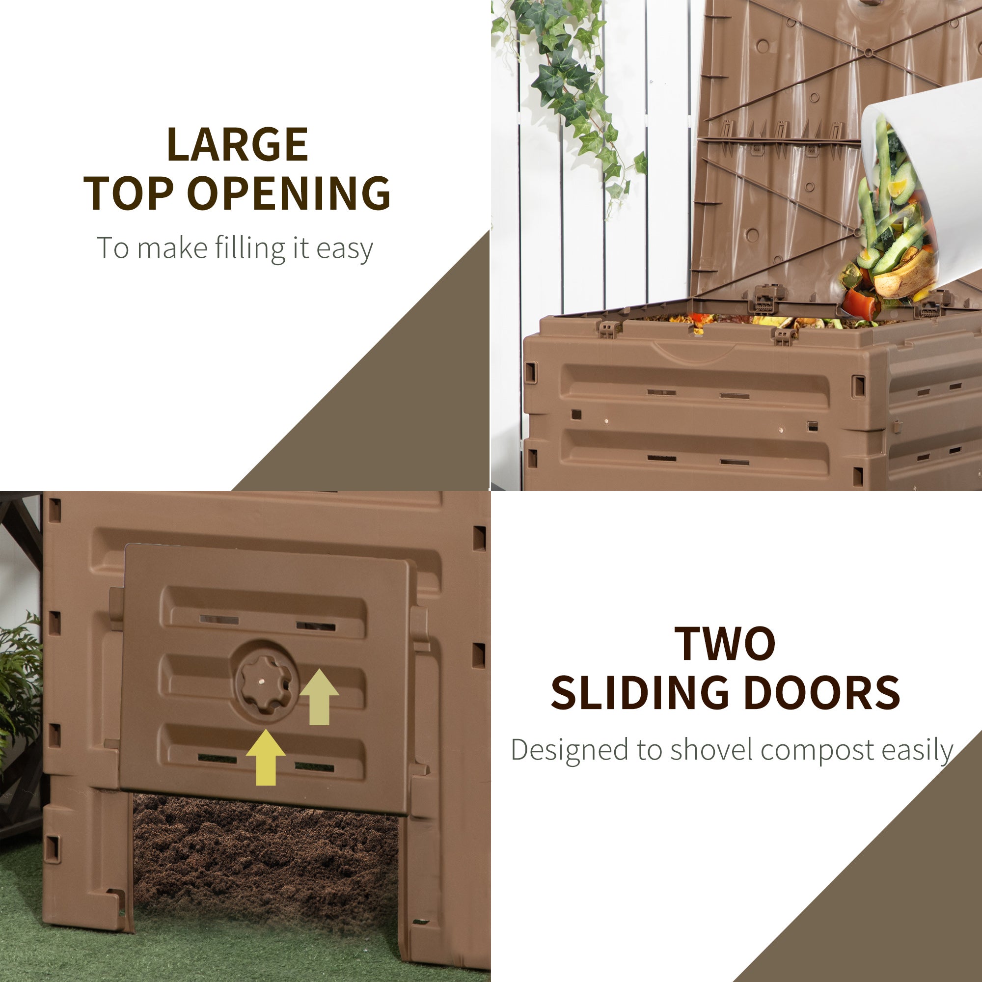Garden Compost Bin, 120 Gallon (450L) Garden Composter, BPA Free, with 80 Vents and 2 Sliding Doors, Lightweight & Sturdy, Fast Creation of Fertile Soil