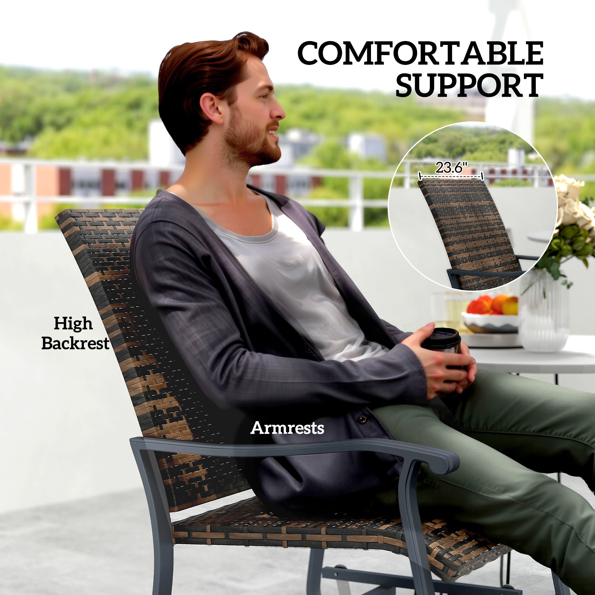 Wicker Rattan Swivel Patio Glider Chair Set of 2, Outdoor Glider Chair with Steel Frame, High Back, Armrests