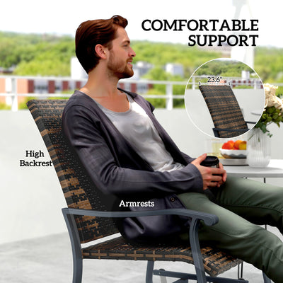 Wicker Rattan Swivel Patio Glider Chair Set of 2, Outdoor Glider Chair with Steel Frame, High Back, Armrests