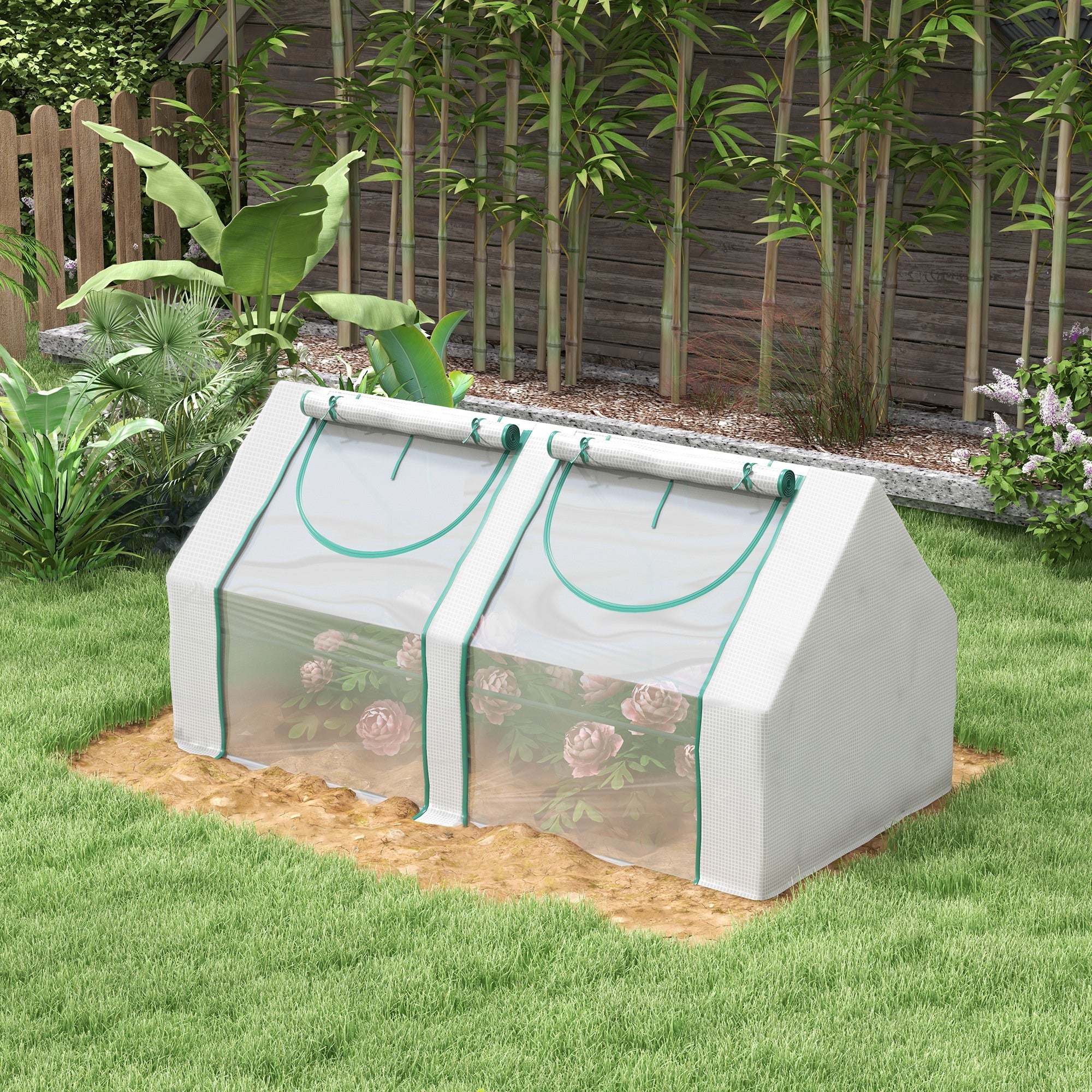 6' x 3' x 3' Portable Greenhouse, Garden Hot House with Two PE/PVC Covers and 2 Roll Up Windows, Green