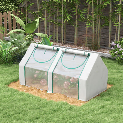 6' x 3' x 3' Portable Greenhouse, Garden Hot House with Two PE/PVC Covers and 2 Roll Up Windows, Green