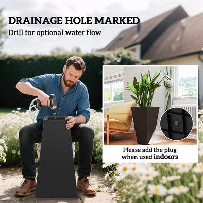 Tall Planters for Outdoor Plants Set of 3, 28 In Taper Planters with Drainage Holes, Indoor Grande Plant Pots, Front Porch Decor