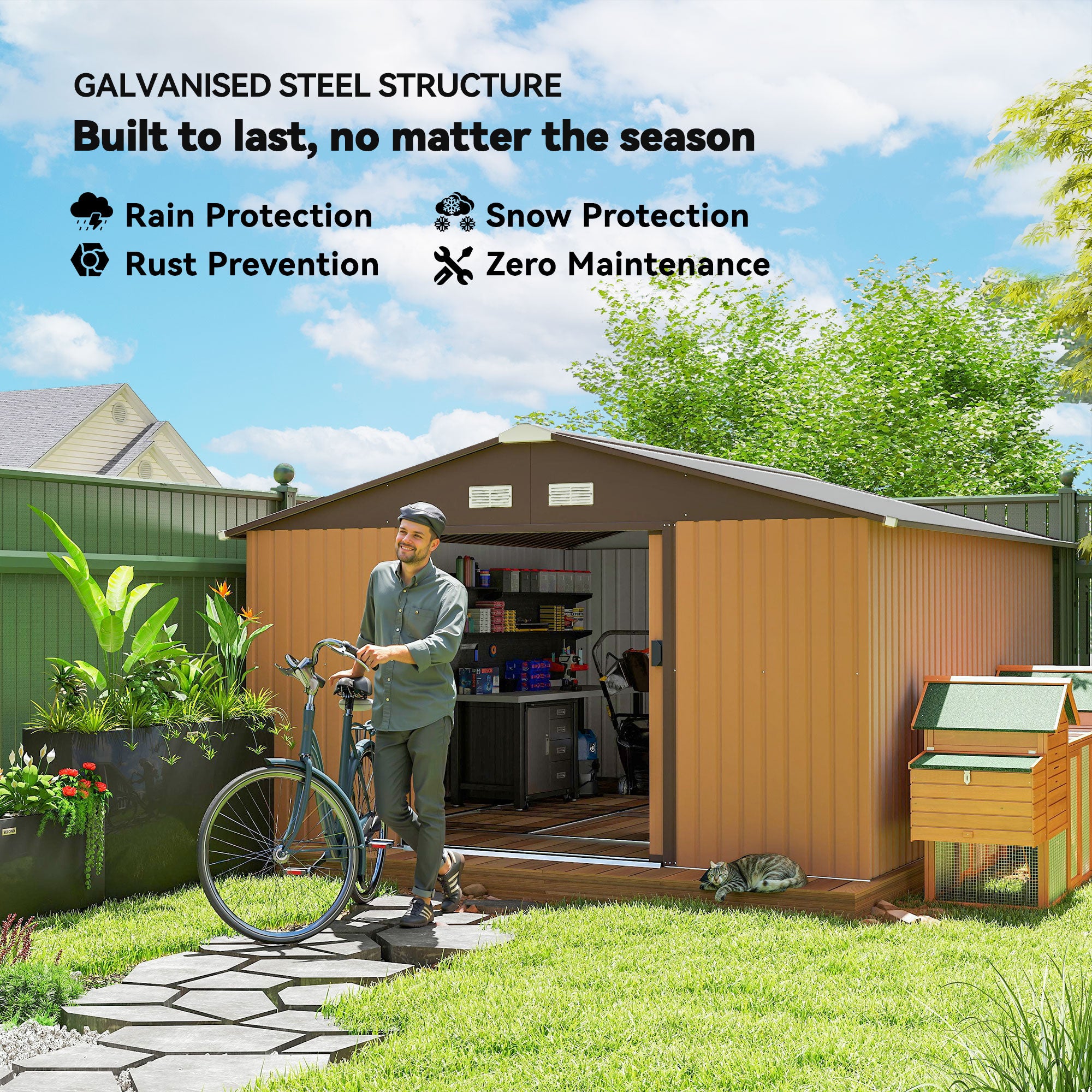 Garden Metal Shed, Storage Shed Utility Storage with Double Locking Doors for Bike, Yard Tools