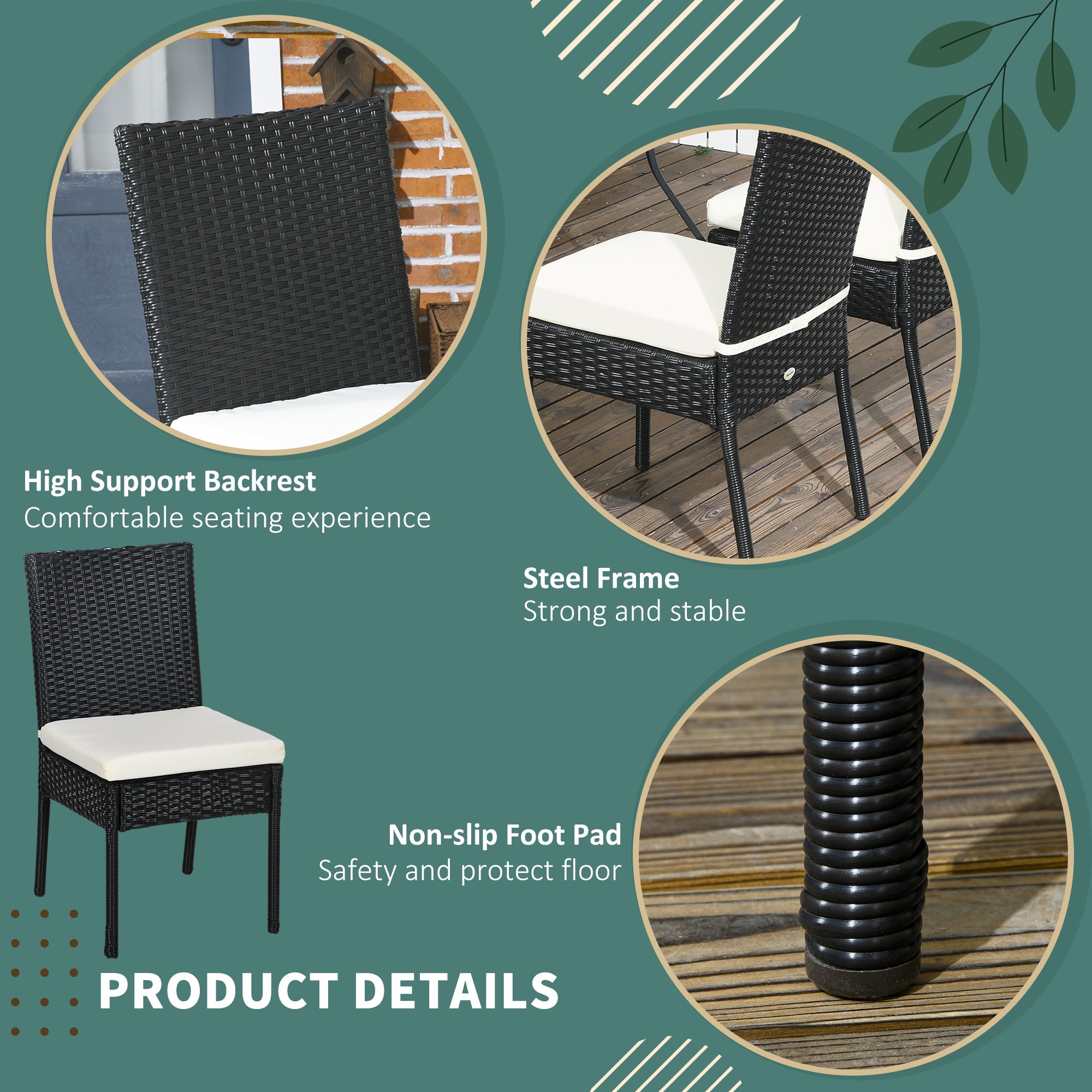 4 PE Rattan Outdoor Dining Chairs with Cushions, Patio Wicker Dining Chairs with Backrest