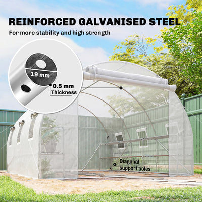 10'x11'x6' Walk-in Tunnel Greenhouse with Shelves, Mesh Door and Windows, Hoop House Greenhouse with PE Cover