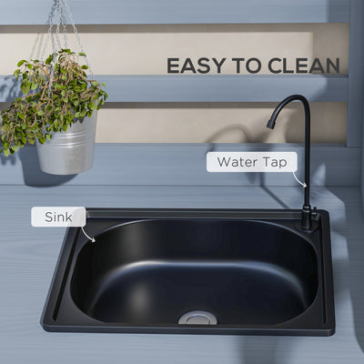 Wooden Potting Bench with Storage, Sink, Water Tap for Backyard, Patio, Balcony