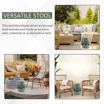 14" x 17" Ceramic Garden Stool with Double-Coin Knotted Ring Design & Strong Glazed Material, Decorative End Table, Home Collection