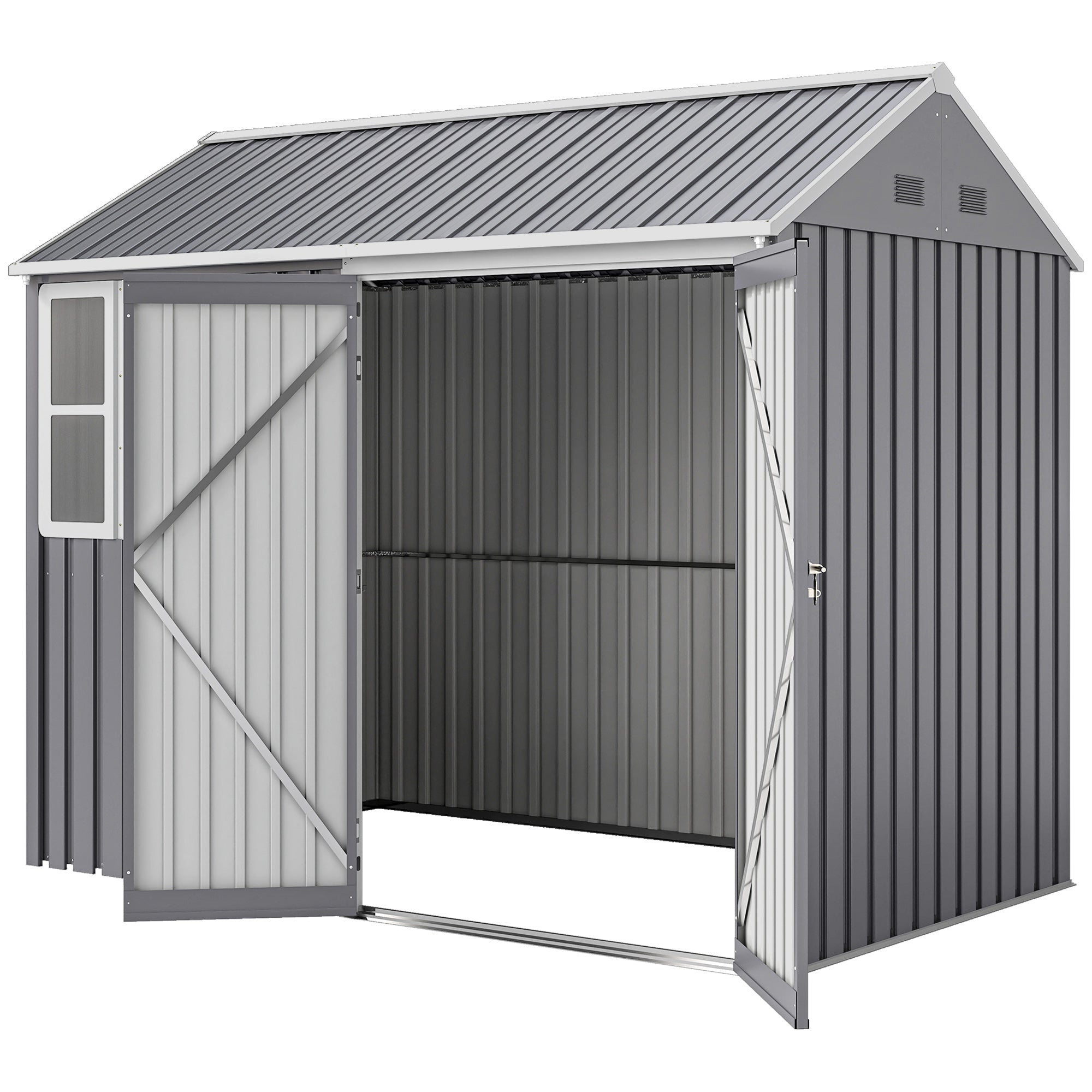 8' x 5.5' Metal Garden Storage Shed, Extra Large Outdoor Tool Storage House w/Lockable Doors, Window, Air Vents