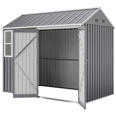 8' x 5.5' Metal Garden Storage Shed, Extra Large Outdoor Tool Storage House w/Lockable Doors, Window, Air Vents