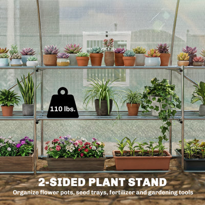 10'x11'x6' Walk-in Tunnel Greenhouse with Shelves, Mesh Door and Windows, Hoop House Greenhouse with PE Cover