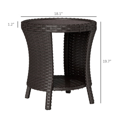 18" Wicker Outdoor Coffee Table, PE Rattan Patio Side Table with 2-Tier Storage, Composite Wood Top