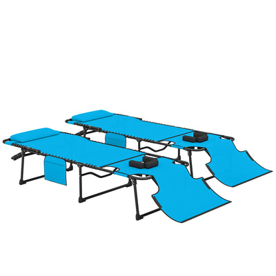 2 Piece Folding Chaise Lounge Pool Chairs with 5-level Reclining Back, Reading Hole, Side Pocket