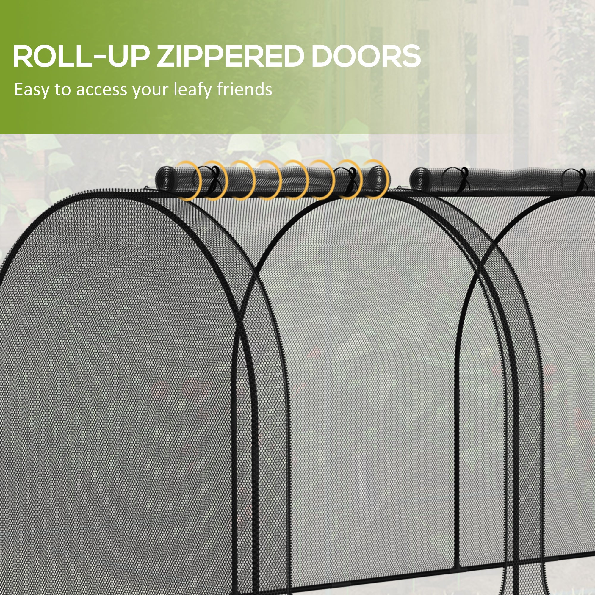 9' x 4' Crop Cage, Plant Protection Tent with Three Zippered Doors, Steel Frame, Storage Bag and 4 Ground Stakes, for Garden, Yard, Lawn