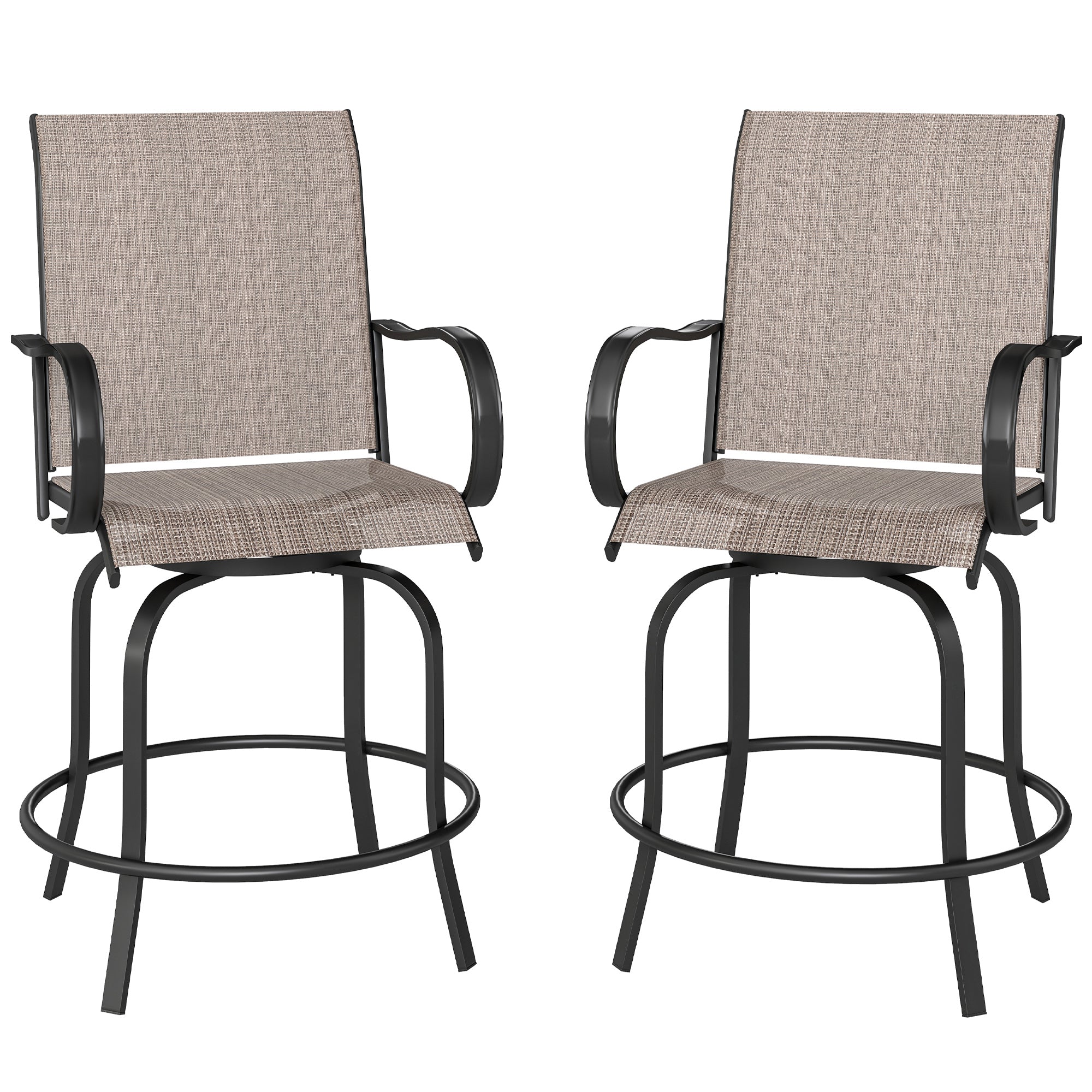 Outdoor Bar Stools Set of 2, 360° Swivel Bar Height Chairs, 26.75" x 29.5" x 48.5"