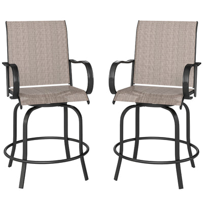 Outdoor Bar Stools Set of 2, 360° Swivel Bar Height Chairs, 26.75" x 29.5" x 48.5"