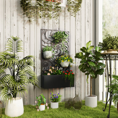 Metal Garden Bed with Trellis for Climbing Plants, Freestanding or Wall Mounted Flower Bed for Garden, Patio, Balcony
